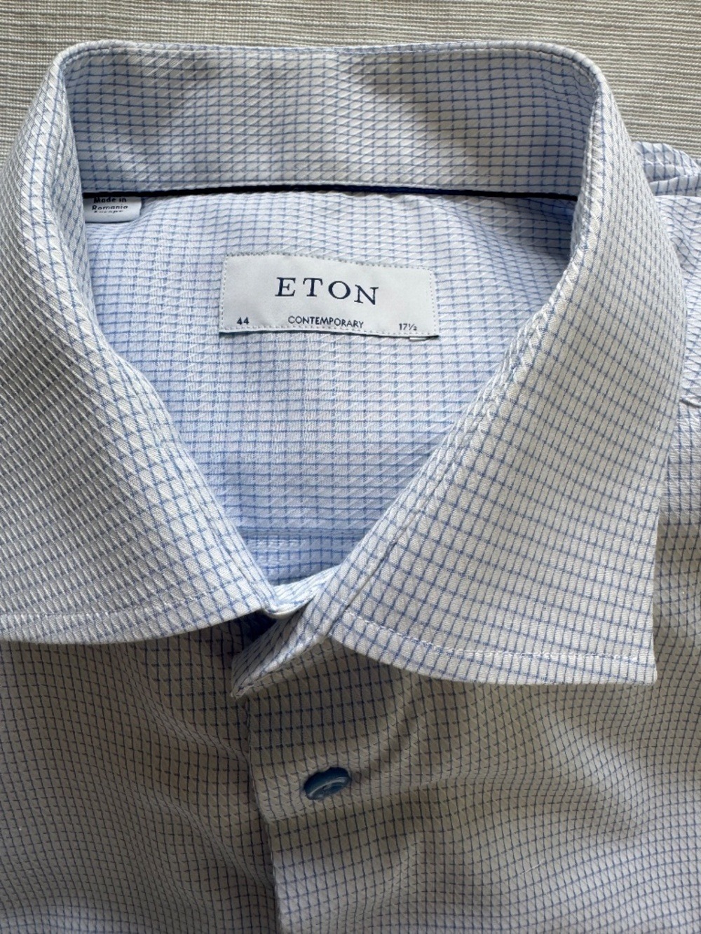 Eton Men's Light Blue Micro-Check Dress Shirt 17.5